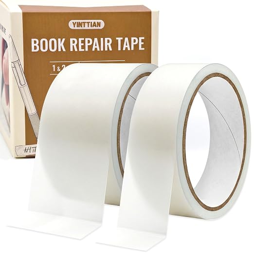 Archival Safe Acid-Free Book Repair Tape, Thin and Invisable, Waterproof | Paper Page Safe No Residue, for Library, Old Books,Broken Pages, 1260 inch Length x 1 & 2 inch