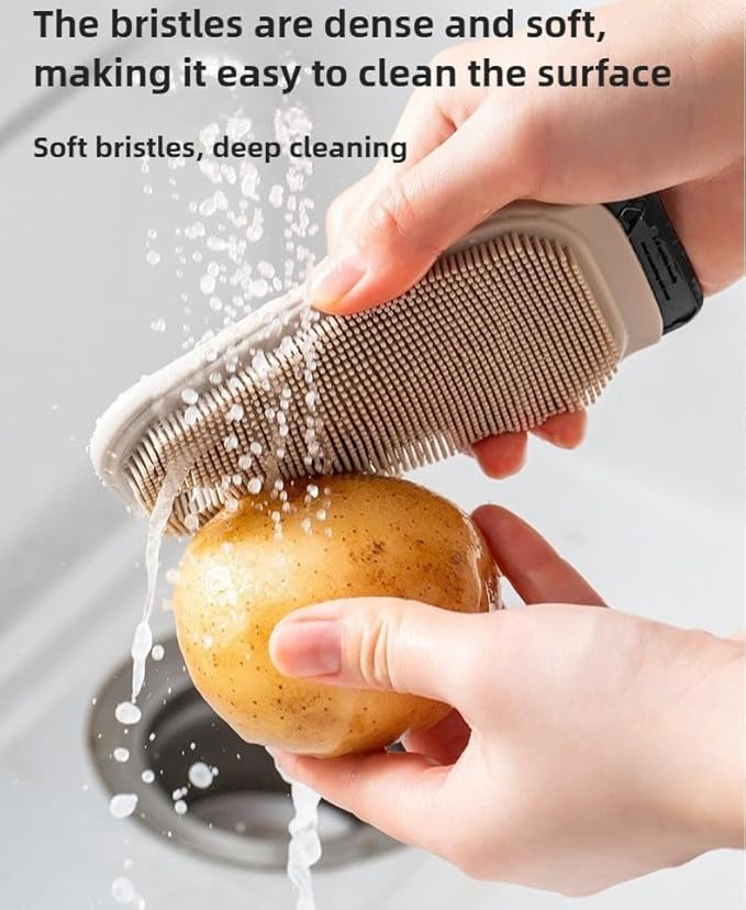 3-in-1 Silicone Dish Sponge-Food-Grade BPA-Free Cleaning Brush with Dual-Sided Comb&Scraper,Hanging Hole for Easy Storage,Fast-Dry Reusable Kitchen Gadget for Dishes/Fruits/Vegetables (Grey 2PCS)
