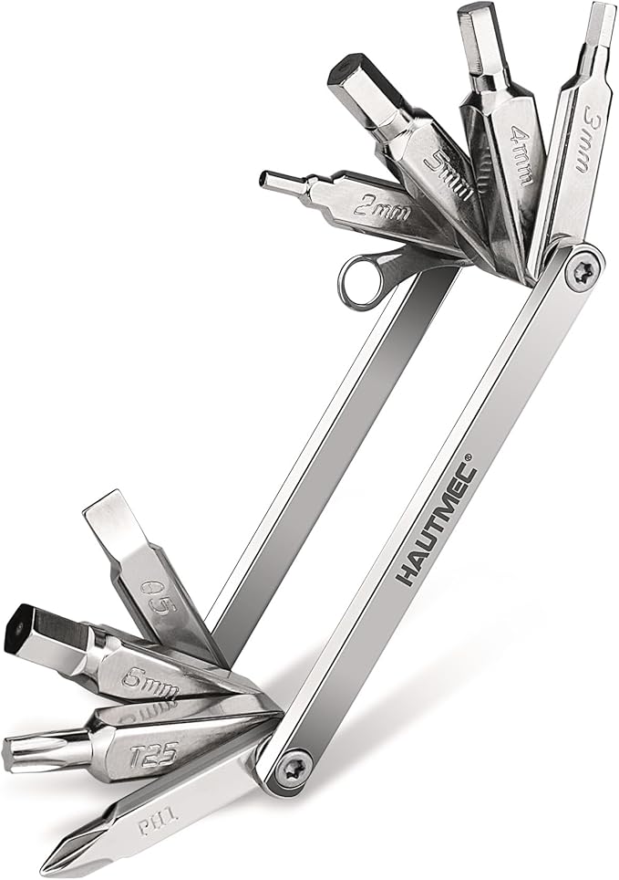 HAUTMEC 9 in 1 Bike Multitool, Mini Bike Repair Tool Kit for Road and Mountain Bikes, Lightweight Stainless Steel Bike Tool With 2/3/4/6mm Inner Hexagon and Phillips Screwdriver Multitool HT0418-BT