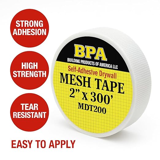 BPA Mesh Drywall Tape, 2 Inch x 300 Ft Roll – Self-Adhesive Fiberglass Joint Tape for Drywall Repair, Cracks, and Wall Reinforcement
