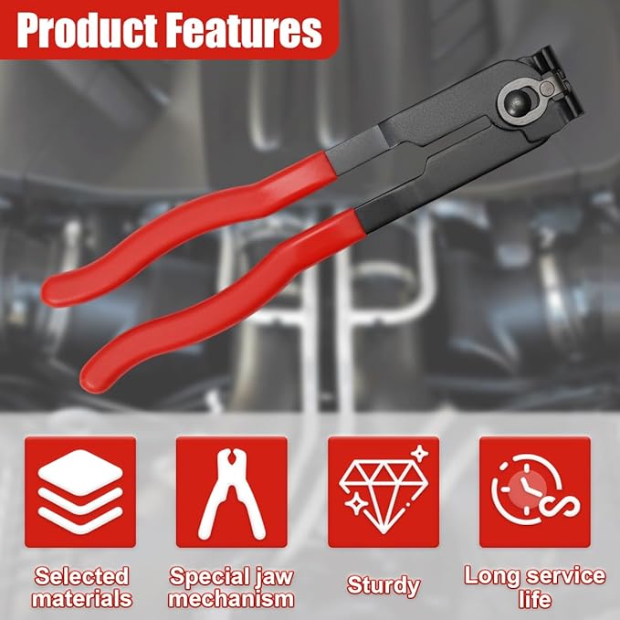 Craedli Automotive CV Boot Clamp Plier, Carbon Steel Drive Shaft Joint Crimp Tool, Adjustable Ear Type Axle Boot Clamp Wrench, Universal Car Repairs Tool for Fuel Hoses, Cooling & Vacuum Lines (Red)