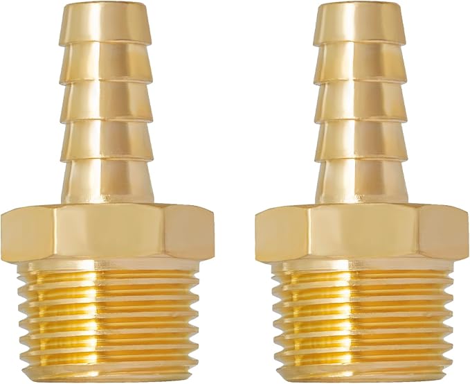 SUNGATOR Hose Barb Fittings 3/8 Inch Barb × 1/2 Inch NPT, Brass Air Hose Fittings, 3/8" to 1/2" NPT Male Air Line Repair Connector Kit, Brass Male Thread Pipe Adapter (2 Pack)
