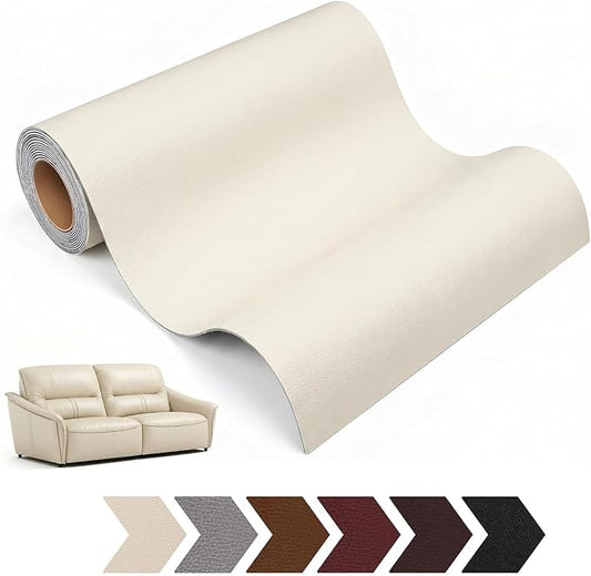 Leather Repair Patch, 17 x 79 Inch, Self Adhesive Leather Repair Tape, Large Vinyl Patch Kit, Vinyl Repair Tape, for Couches, Car Seats, Chairs, Furniture (Beige)