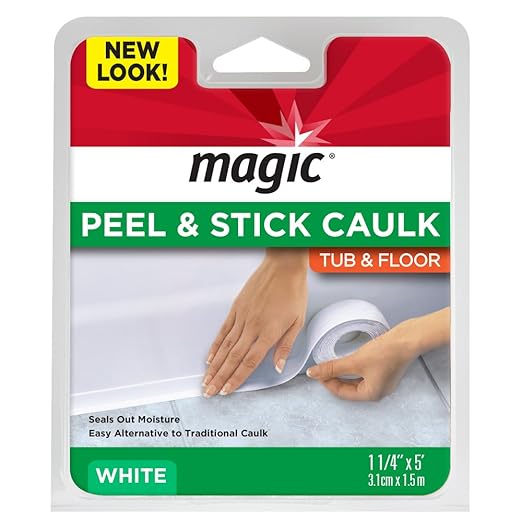Magic American Tub/Floor Peel and Stick Caulk, 1-1/4" x 5' (3.1cm * 1.5m) , (1 Count (Pack of 1), white)