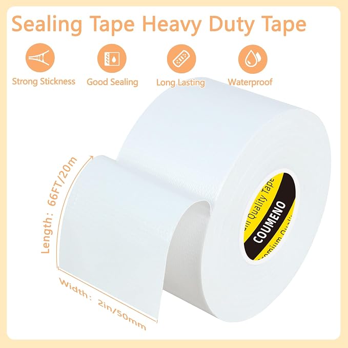Heavy Duty Single Side Duct Tape,2in x66FT,Strong Adhesive High Strength,Versatile Mesh Adhesive Tape for Easy Sealing, Repairing and Bonding Indoors and Outdoors,White