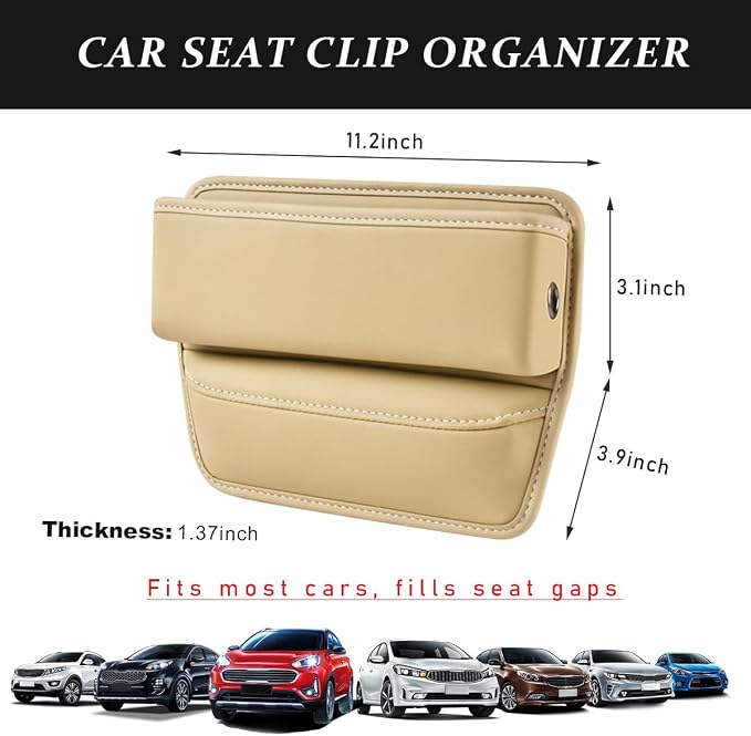 Kewucn Car Seat Gap Organizer, Adjustable Leather Front Seat Gap Filler Storage Box, Multifunctional Auto Console Side Pocket Organizer for Phone Glasses Key Card, Car Accessories (Beige)