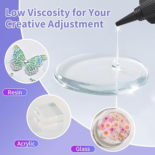 Honcaring UV Resin Kit with Light, 60g/2oz Fast Drying Beginner-Friendly Kit, Bonding & Repairing in Seconds, 30g*2 Clear UV Glue with UV Penlight for Resin, Plastic, Glass, Acrylic