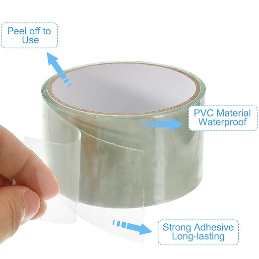 PATIKIL Waterproof Patch Seal Tape 2 in x 5 Ft, PVC Leak Proof Repair Tape Instant Sealing for HVAC Ducts, Roof Crack, Hoses Pipes, Awning, Clear