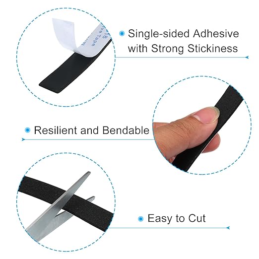 PATIKIL 5/8"W x 5/64"T x 16.4Ft EVA Single Sided Foam Tape, 2Pcs Multipurpose Sealing Strip Foam Waterproof Weather Stripping Foam Sealing Foam Strips with Adhesive for Door, Black
