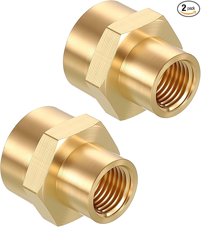 Pack of 2, 1/2" NPT FeMale to 1/4" NPT FeMale Solid Brass Pipe Fitting Coupler, Brass Coupling Hose Fittings Adapter for Pipe Leak Repair, Bathroom Remodeling, Tool Extensions