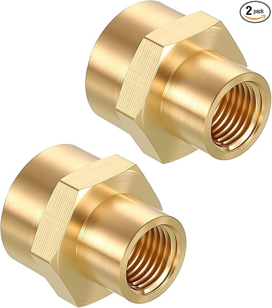 Pack of 2, 1/2" NPT FeMale to 1/4" NPT FeMale Solid Brass Pipe Fitting Coupler, Brass Coupling Hose Fittings Adapter for Pipe Leak Repair, Bathroom Remodeling, Tool Extensions