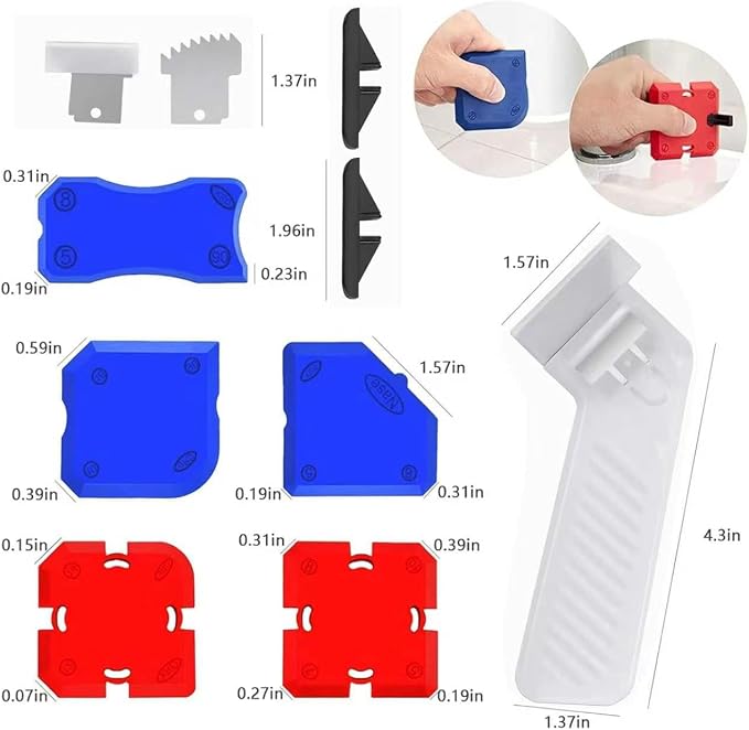 11 Pcs Caulking Tool Kit, Professional Silicone Sealant Finishing Tools Set, Multifunctional Caulk Removal & Grout Filling Tool with Storage Box, Complete Repair Tools for Bathroom Kitchen Window