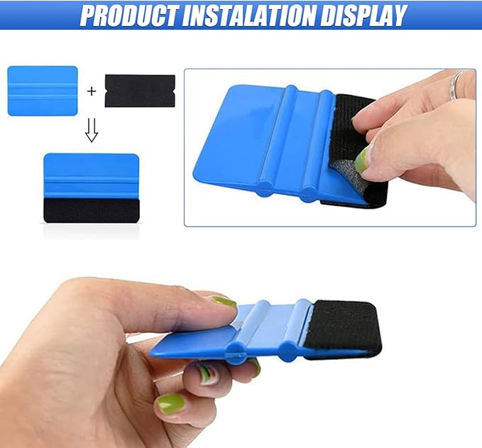 smilfuy Sleek 4 Inch Plastic Felt Edge Squeegee - Vinyl Scraper Tool for Car Decals, Mini Squeegee Car Window Film Tinting Tool, Vinyl Wrap Wallpaper Smoothing Tool for Car Window Tint, Blue
