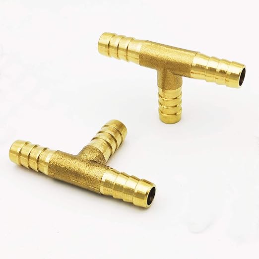 Da by 2 pcs 5/16"(8mm) Brass Tee Barb Fittings for 3/8" ID Hose,6 pcs Stainless Steel Pipe Clamps,3 Way Union Intersection for Water/Fuel/Air(T)