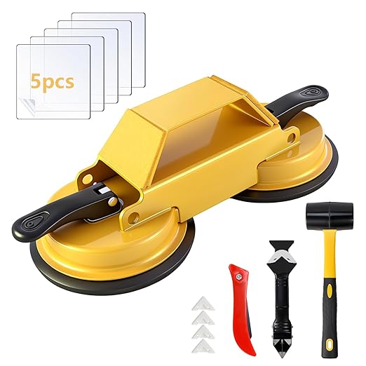 Floor Gap Fixer Kit with Silicone Caulking Tool, Heavy Duty Dual Suction Floor Gap Repair Tool with Hammer, Slot Cutter, Sticky Pads & Sealant Scraper for Hardwood Flooring