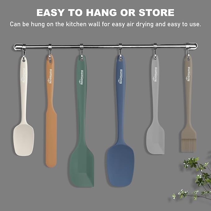 NileHome Silicone Spatula Set, 6 Pieces Food Grade Kitchen Utensils with Silicone Brush Heat Resistant Dishwasher Safe BPA-Free Rubber Spatula for Scraping, Baking, Cooking, Mixing-Forest Style