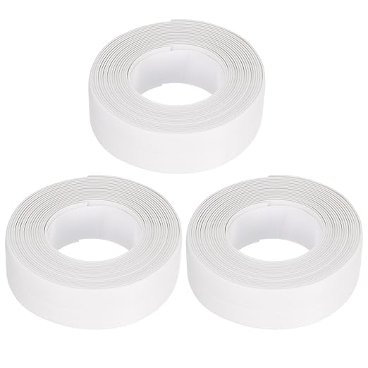 uxcell Waterproof Seal Caulk Strip Tape Self Adhesive 0.87" W x 10.5'L PVC Sealing Tape for Kitchen Bathroom White 3Pcs