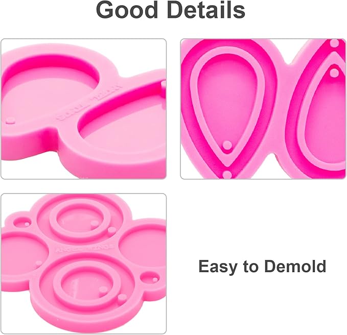 103Pcs Resin Molds Silicone Kit, 3pcs Earring Silicone Molds for Resin Jewelry Epoxy Casting Molds, Earring Hooks and Jump Ring for DIY Unique Earring Epoxy Resin Molds, Jewellery Earring Molds