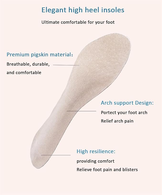 2 Pairs Pigskin High Heel Cushion Inserts Insoles Women, Adhesive Arch Support Sandal Inserts, Anti-Slip Shoe Inserts for Dress Shoes, Leather Cushioning Insoles for Boots, Beige S 5-7