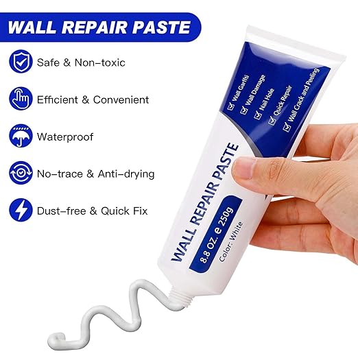 Wall Repair Paste Tube – Drywall Repair Kit, White Multi-Functional Quick Drying Wall Mending Agent for Cracks and Holes, with Scraper and Sandpaper