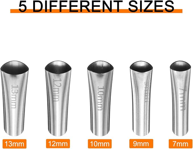 HARFINGTON 5pcs Caulking Nozzle Applicator 7/9/10/12/13mm Caulking Finisher Kit Stainless Steel Sealant Finishing Tool Kit Reusable Caulk Nozzle for Kitchen Bathroom