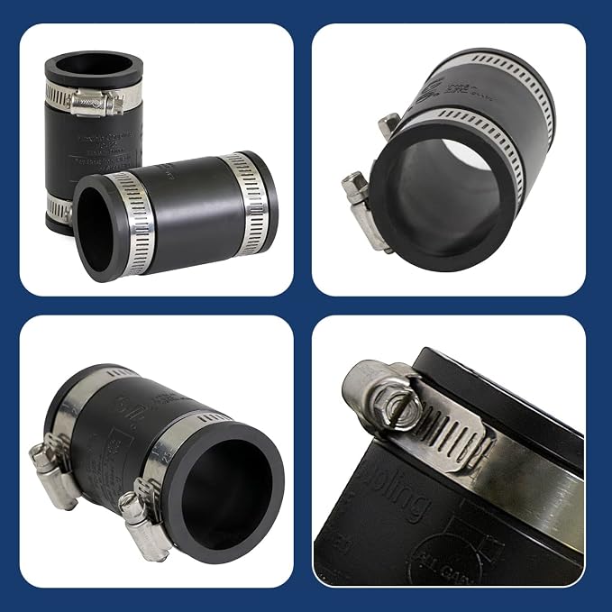 Supply Giant 6I44 Flexible Pvc Coupling with Stainless Steel Clamps, 1 Inch, Black
