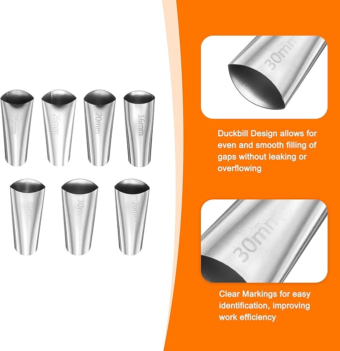 HARFINGTON 7pcs Caulking Nozzle Applicator 16/20/25/26/28/30/35mm Caulking Finisher Kit Stainless Steel Sealant Finishing Tool Kit Reusable Caulk Nozzle for Kitchen Bathroom