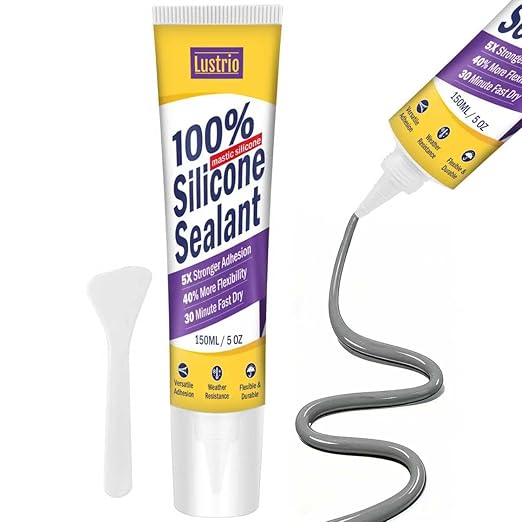 No Caulking Gun Needed – 5oz Silicone Sealant, 100% Waterproof & Flexible Adhesive Caulk, UV Weather Resistant for Kitchen Bathroom Shower Window Auto, Crack Proof Sealant Tube(Gray)