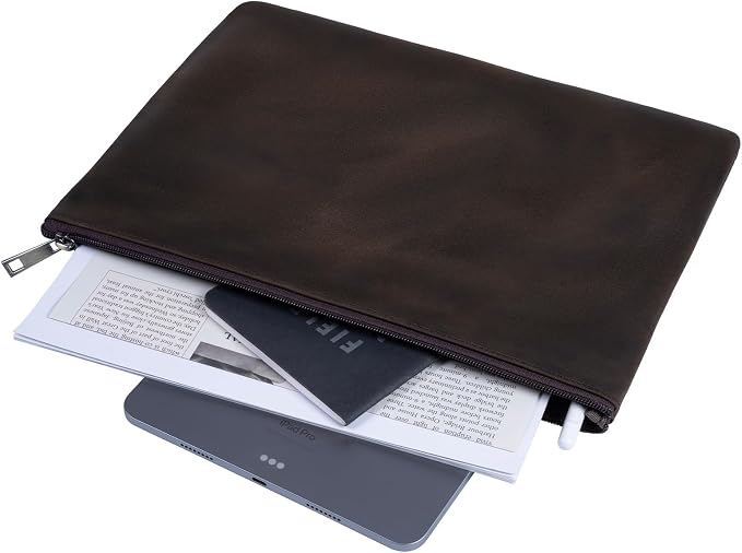 Genuine Leather A4 File Folder for Document, Leather File Folder Organizer Document Holder for Men&Women, Waterproof Portfolio Envelope Folder Case