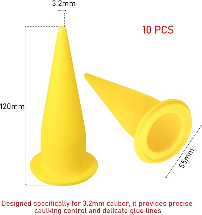 Caulking Nozzle Cones Nozzles for Sausage Caulking Gun - 10PCs REUSABLE & Durable Tips, Universal Replacement for Caulking and Sealant Guns - Save Time & Money