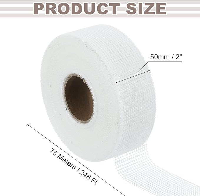 uxcell Drywall Joint Tape, 2" x 246Ft Self-Adhesive Fiberglass Cement Board Mesh Tape, Crack Patch Fabric for Wall Sheetrock Ceiling Crack Repairing Strengthening, White