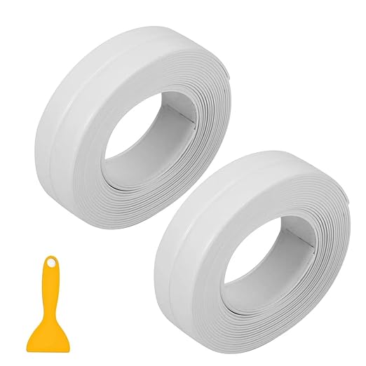 2PCS Caulk Tape Sealant Strip, PVC Self Adhesive Tub and Wall Sealing Tape Caulk Sealer for Bathroom Caulking Tape Shower Caulk (0.86" x 10.5Ft)
