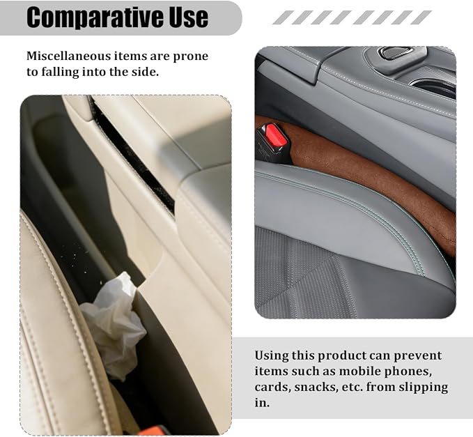 2PCS Car Seat Gap Filler, 2PCS Leather Between Chair Console Gap Plug to Impede ltems from Dropping, Automotive Interior Seat Seam Guard Stopper, Universal for Sedan RV Truck (Brown)