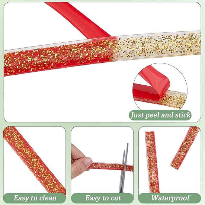 GORGECRAFT 6.56 Yard Caulk Strip Self Adhesive 0.4 Inch Gold Corner Ceramic Tile Waterproof Peel and Stick Caulk Tape Roll Moulding Trim Strips Sealing Gap Tape for Shower Bathtub Bathroom Toilet