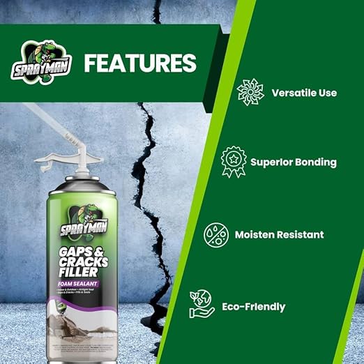 Sprayman Gaps and Cracks Filler Foam - Polyurethane Expanding Foam Sealant for Insulating Doors & Windows, Waterproof & Paintable, Straw Use - 12oz, 12 Pack