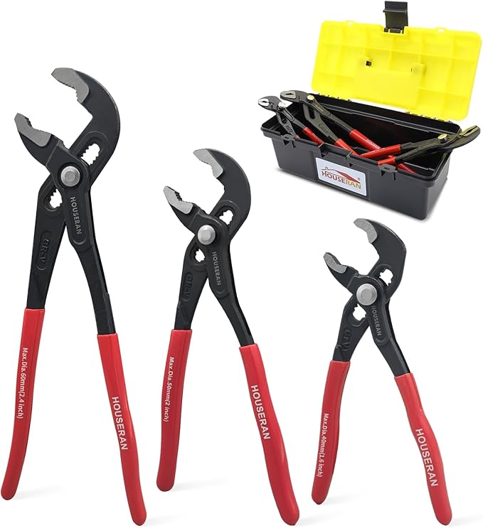 3 Piece Water Pump Pliers Set, Slip Joint Plier, 12/10/7 Inch, Groove Joint Plieres, Wrench Plierss with Red Grips, CRV Tongue and Groove Pliers for Gripping, Nuts, Bolts, Pipe & Fittings