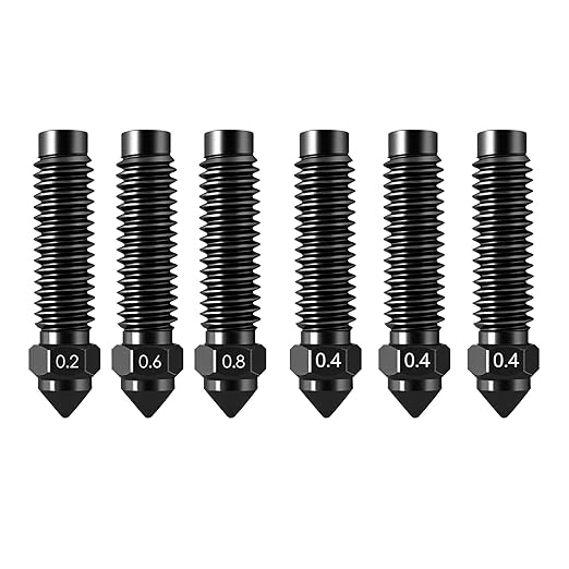 Nozzles Kit for Elegoo Centauri Carbon (0.2/0.4/0.6/0.8mm) 6-Pack Hardened Steel Nozzle Kit – Wear-Resistant & High-Temperature Resistant, 3D Printer Extruder Hotend Accessories