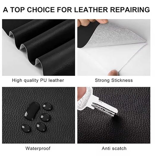 Leather Repair Patch Tape Kit, Self Adhesive Leather Repair for Furniture, Couch, Sofa, Car Seats,Office Chair,Vinyl Repair Kit (Dark Gray,19x19 inches)