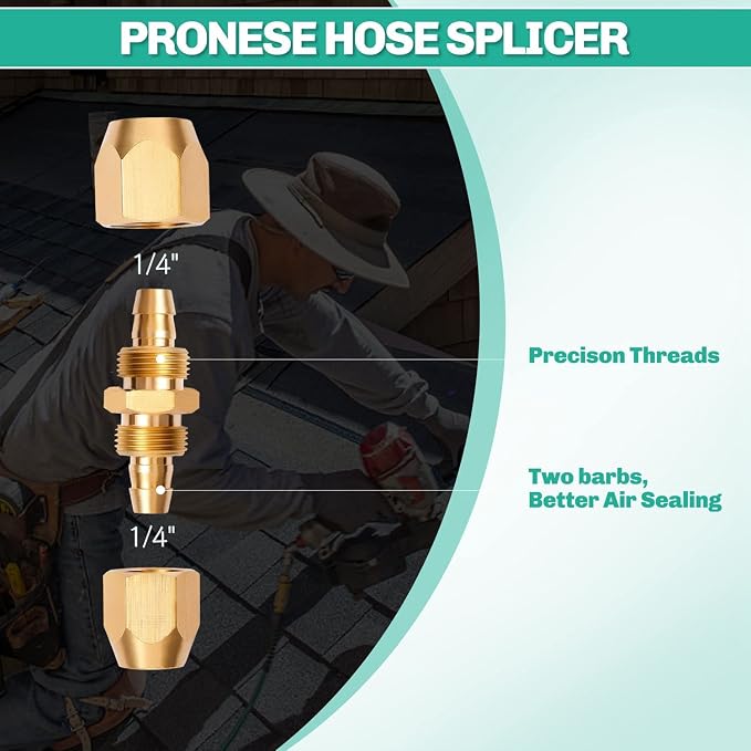 2 Pack Soild Brass HPT Air Reusable Hose Splicer Repair Kit,Air Hose Fitting for 1/4-Inch ID Hose