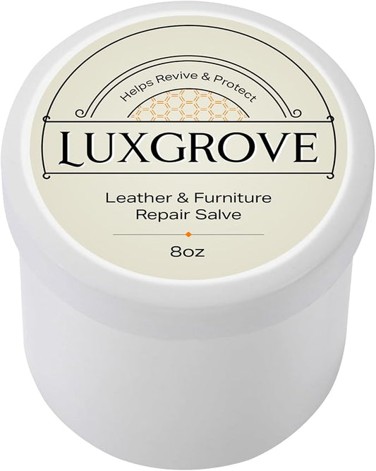 LUXGROVE® Leather & Furniture Repair Salve- Polisher, Leather Cleaner and Conditioner for Furniture - UV Protectants Help Prevent Cracking or Fading, for Car Seat, Couch, Shoe, Purse, Boot - 8oz