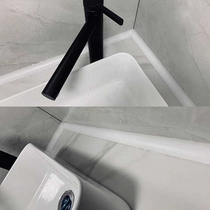 Water Barrier for Sink,Shower Threshold Water Dam Barrier,Waterproof Barrier Bathroom,Collapsible Silicone Strip Trim Splash Guard (White-1M)