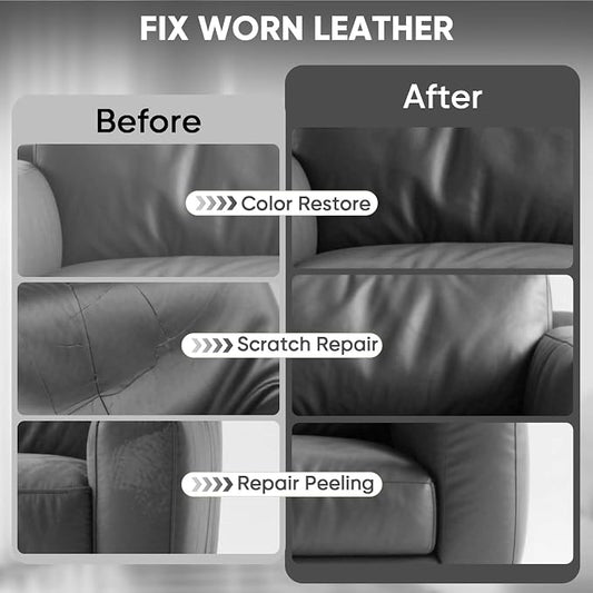 Leather Recoloring Balm - Scratch Repair & Color Restore Kit for Faded Leather, Leather Couch & Car Seats - 10OZ Leather Restorer Balm for Furniture, Auto Interior, Vinyl, Accessories (Dark Gray)