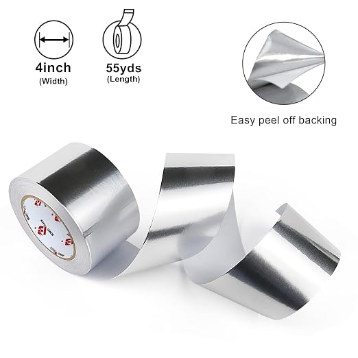 BOMEI PACK Aluminum Foil Tape,Heavy Duty Metal Duct Tape,High Temperature Silver Tape,Perfect for Sealing & Patching,HVAC,Air Ducts,Insulation and Metal Repair (4 Inch)