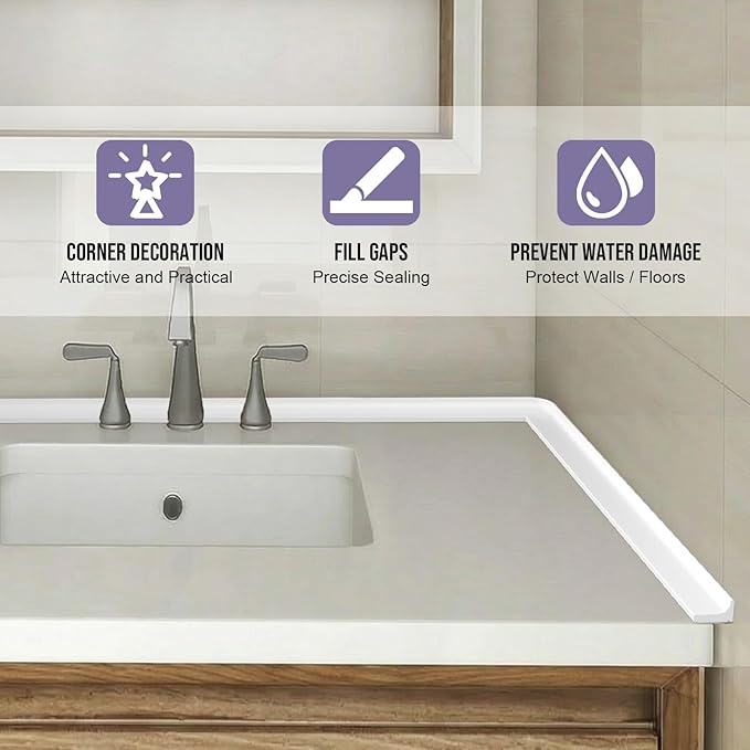 Shower Threshold Water Dam Barrier - Versatile, Silicone Shower Water Guard Stopper Seal Strip for Bathroom Floor, Bathtub Rim, Kitchen Countertop (White, 59 In/ 1.5M)