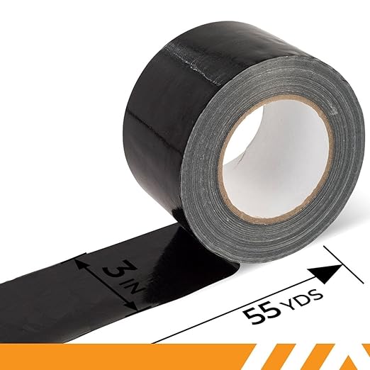 GTSE Wide Duct Tape, Black, 3 Inches x 55 Yards (164 ft), Heavy Duty, Waterproof Repair Tape for Indoor or Outdoor Use, 1 Roll