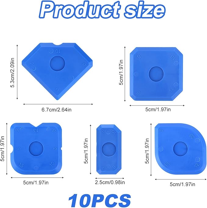 10pcs Plastic Caulking Tool, Sealant Caulk Silicone Finishing Remover Tool Reuse Grout Scraper Portable Sealant Finger Smoothing Grout Scraper for Bathroom Floor Window Sealing Sink Joint (Blue)