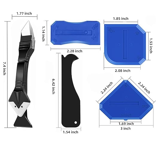 Caulking Tool Grout Removal Tool Grout Tools Caulk Tool with 3 Glass Glue Corner scrapers - Caulk Remover Tool 3 in 1 Caulking Finishing Tools