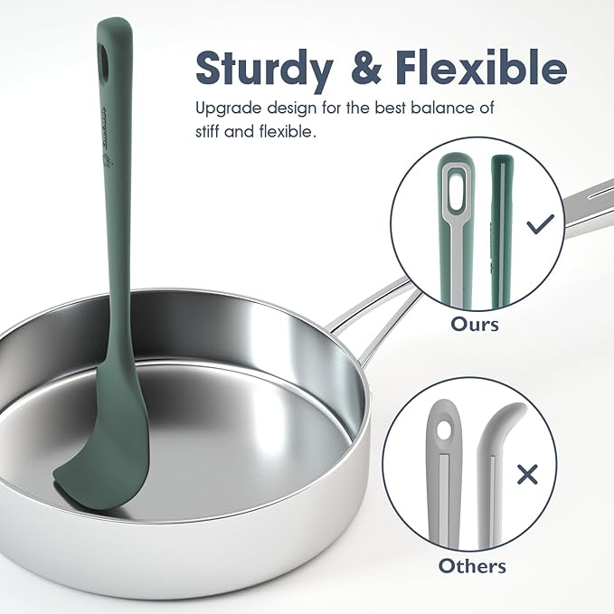 ChefAide 4 Pieces Silicone Spatula Set, Food Grade Rubber Spatula, Upgrade Strong Handle with Ergonomic Grip, Heat Resistant for Nonstick Cookware, Cooking