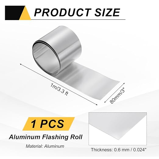 uxcell Aluminum Flashing Roll, 3in x 3.3ft Metal Roof Panels 0.6mm Waterproof Aluminum Sheet Roll for House Repair, Roof Flashing, Sealing Windows Doors, DIY Projects