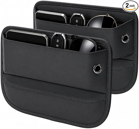 Premium Leather Car Seat Gap Filler Organizer, Universal Center Console Storage for Phone Keys Wallet, Car Accessories for SUV Truck Sedan(2Pack) (Black)